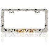 Dog License Plate Frame Pet Paw Prints Stainless Steel License Plate Holder for Front or Rear Car Tags Funny for Car Decoration Accessories with Screws 6.3 X 12.2 in for Women Men