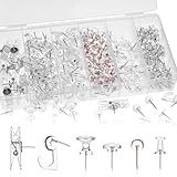 290 Pcs Push Pins, 6 Style Thumb Tacks Set for Wall Hanging,Cork Board, Bulletin Board, Decorative Steel Point Push Pins for Map, Photo, Craft, Office, Home - Clear
