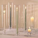 Volens Hurricane Glass Candle Holders- Set of 6 Candlestick Holders for Taper Candles with Windproof Cylinder Covers 14" Tall Clear Glass Chimney Cover for Wedding Table Centerpiece Home Decor