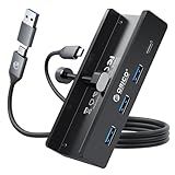 ORICO USB Hub 3.0, Clamp USB Hub with Extra Power Supply Port, Aluminum 4-Port USB Adapter with 3 USB-A Data Ports, USB-C Port for Monitors, Desks (Black)