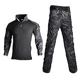HARGLESMAN Mens Combat Suits Military Uniforms Army BDU Tactical Sets Shirts and Pants Comfortable Soft Breathable Quick Dry Snug Fitting Work Training Airsoft Paintball Apparel Gear Black Python S