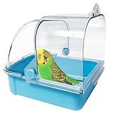 Tfwadmx Bird Cage Bath Hanging Bird Bath Supplies Parrot Bath Tub Water Shower Food Feeder Holder Tray for Small Birds Canary Budgies Cockatiel Lovebirds(Blue)