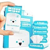 Impossibly Compact Travel Flushable Wipes - 99.5% Water and Aloe - Safe for Sensitive Skin, Hypoallergenic & Unscented - Travel Essentials for Adults, Kids & Baby Care - 8 Pack Total 48 Wipes