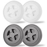 4 Pieces 5 Gallon Gamma Seal Lids Food Grade Leak-Proof Buckets Lids Plastic Screw Pail Lid for Pet Food Storage Chicken Feeders Paint Storage, Compatible with Gamma (White+Grey)