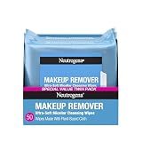 Neutrogena Makeup Remover Micellar Wipes for Face Daily Gently Removes Oil Dirt and Waterproof Makeup in a Simple Fully Plant-Based Cloth, 2 pack of 25 ct