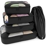 Shacke Packing Cubes for Travel 5 Set - Luggage Organizer Bags for Suitcase - 4 Cubes + Laundry Bag - Water-Resistant Nylon - Pure Black
