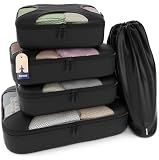 Shacke 5 Set Packing Cubes for Travel with Laundry Bag (Pure Black)