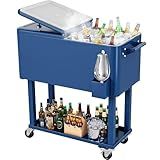 YITAHOME 80 Quart Patio Cooler Cart with Ice Scoop, Portable Rolling Beverage Cart for Outdoor Drink, Stand Up Rolling Ice Chest for Pool Deck Party BBQ Cookouts
