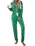 Ekouaer Christmas Pajamas for Women Matching Sets Long Sleeve Sleepwear Comfy Loungewear,Green Christmas Print,L