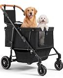 Dog Stroller for Large & Medium Dogs (Up to 66lbs), Pet Stroller for 2 Small Dogs with Adjustable Handle & Canopy, Sun Shades, Storage Organizer, Foldable & Ventilated,Black