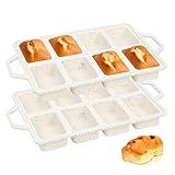 SJ Silicone Mini Loaf Pans with Metal Reinforced Frame-2 Pack, Non-stick Silicone Mini Bread Loaf Pans for Baking 8-Cavity, Tiny Banana Bread Set, Dishwasher Safe Brownie Pan-Cream