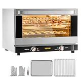 VEVOR Commercial Convection Oven, 47L/43Qt, Half-Size Conventional Oven Countertop, 1600W 4-Tier Toaster w/Front Glass Door, Electric Baking Oven w/Trays Wire Racks Clip Gloves, 120V