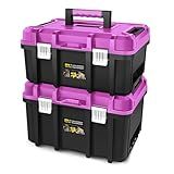 ‎DNA MOTORING 2pcs Tool Boxes Set - Lockable Organizer Storage Portable Toolbox with Removable Tray for Workshop Garage & Household, Large Capacity, TOOLS-00310-PR
