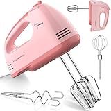 LILPARTNER Hand Mixer Electric, Small Food Mixer 7 Speeds Handheld Blender,304 *(1* Whisk, 2* Beater, 2*Dough Hook) Kitchen Blender for Cream, Cookies, Dishwasher Safe, Pink