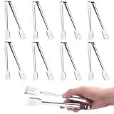 Tcoin 8 Pack Serving Tongs, 9 Inch, Silver, Stainless Steel, Ideal for Parties & Daily Use