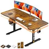 Veken 63 x 28 Inch Electric Standing Desk, Sit to Stand Up, Work Home Office Computer Table for Study, Walking Pad, Writing, and Games, Wooden Desktop Desks, Brown