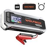 WOLFBOX 4000A Jump Starter,12V Car Battery Jumper Starter Portable with 65W Quick Charger,LED Display,88.8Wh Booster Jump Box Pack (10L Gas 10L Diesel Engine) with LED Light,Jumper Cables, MV24