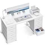 ODK 48 Inch White Computer Desk with 8 Fabric Drawers, Modern Office Desk with Large Storage for Home Office, Study, Gaming, White