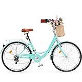 YITAHOME 26 Inch Beach Cruiser Bike for Women, 7 Speed Commute Bicycle for Adults, Women Bike with Adjustable Seat & Basket, Multiple Color