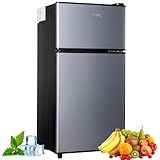 2.9 Cu.Ft Compact Double Door Mini Fridge - Top Freezer & Bottom Refrigerator | Energy Save, Ultra Quiet (<35dB), 7-Level Precision Cooling | Ideal for Dorm, Bedroom, Office & Small Spaces