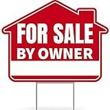 1PC For Sale By Owner Sign with Stakes, 17 Inches by 13 Inches - Double Sided Signs - Corrugated Plastic - FSBO Yard Sign for Home House Real Estate