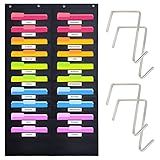 Hippo Creation Heavy Duty Storage Pocket Chart for Classroom, 20 Pocket Storage Organizer with 4 Over-Door Hangers, Hanging Wall Organizer for File Folders, School Mailbox, Home Office Papers - Black
