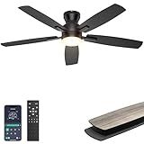 Ohniyou Ceiling Fans with Lights, 52'' Low Profile Ceiling Fan with Light and Remote/APP Control, Modern Flush Mount Ceiling Fan for Indoor Bedroom Living Room, Dimmable, Qiuet DC Motor, Black