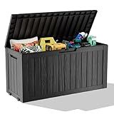 Outdoor Storage Box with Wheels – 85 Gallon Mobile Waterproof Resin Deck Box, Lockable Storage for Patio Cushions, Garden Tools, Pool Accessories – UV-Resistant Storage Bench for Backyard & Deck