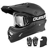 OUMURS Adult ATV Dirt Bike Helmet with Goggles Gloves & Mask Adjustable Sun Visor Motorcycle Adults Helmet Off-Road Motocross Downhill Moped MX for Unisex-Adult-Matte Black, L