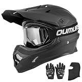 OUMURS Adult ATV Dirt Bike Helmet with Goggles Gloves & Mask Adjustable Sun Visor Motorcycle Adults Helmet Off-Road Motocross Downhill Moped MX for Unisex-Adult-Matte Black, L