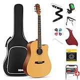 Donner 41” Acoustic Guitar Bundle for Beginners Adults with Online Lesson, 4/4 Full Size Steel Acustica Guitarra with Gig Bag, Tuner, Strap, Strings, Picks, Capos, Cutaway, Natural, DAG-1C/DAD-110C