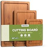 Zeawec 3-Piece Set Bamboo Cutting Board for Kitchen - Crack-Resistant Wood Chopping Boards with Deep Juice Grooves, Pre-Oiled Butcher Block for Meat, Vegetables & Cheese, Carbonized