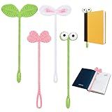 4 PCS Cute Crochet Bookmarks, Crochet Headphone Accessories Knitted Bookmark Frog Eyes, Rabbit Ears, Sprouts, Pink Bows, Multi-Functional DIY Craft Braided Headphone Accessory and Bookmarks