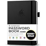 Clever Fox Password Book with alphabetical tabs. Internet Address Organizer Logbook. Medium Password Keeper for Website Logins (Black)