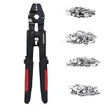 WEKESIGO Wire Rope Swager Wire Rope Swaging Tool for Crimping Fishing Lines Up To 2.0mm with 200Pcs 4 sizes 1.0/1.2/1.5/2.0mm Aluminum Double Barrel Ferrule Crimping Loop Sleeve Kit(WKS-711K)