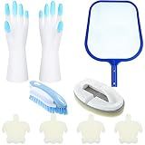 8 Pcs Spa Cleaning Accessories Kit - Hot Tub Hot Tub Small Pools Maintenance Kit with Skimmer Net, Scrubbing Brush and Sponge Brush Turtle Oil Absorbing Sponge, with a Pair of Gloves