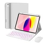 RAYMCRAFT for iPad 11th (A16, 2025) / 10th Generation Case with Keyboard, Mouse and Detachable Wireless Keyboard, 7-Color Backlight, Slim Case with Pencil Holder, White