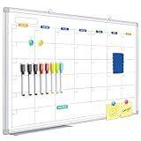 Dry Erase Calendar Whiteboard for Wall, 36" x 24" Magnetic Monthly White Board Calendar Dry Erase, Wall Hanging Aluminum Frame with Tray for Home, School, Office (Silver Frame)