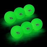 R&L Glow Golf Balls for Night Sports - Tournament Fluorescent Glowing in The Dark Golf Ball - Long Lasting Bright Luminous Balls Rechargeable with UV Flashlight - Included (6 Pack)