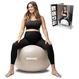 BABYGO Birthing Ball - Pregnancy Yoga Labor & Exercise Ball & Book Set Trimester Targeting, Maternity Physio, Birth & Recovery Plan Included Anti Burst Eco Friendly (Oatmeal, 65cm)