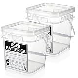 2 Pcs Battery Disposal Container 1 Gallon Dry Cell Storage with Label Battery Recycling Container for Safe Storage and Household & Office Use (Clear, Square)