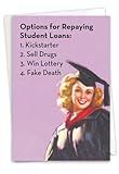 NobleWorks - 1 Retro Graduation Card Funny - Congratulations Notecard for Graduate, School and College Grad Humor - Student Loan Options C3577GDG