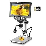 Koolertron 7" 12MP Digital Microscope, 1200X Magnification, 1080P USB Camera, 32GB TF Card, PC View, Rechargeable, LED Lights for Coin/PCB/Jewelry/Plant/Rock Inspection