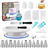 Cake Decorating Tools Supplies Kit - 82Pcs Baking Accessories with Turntable Stand Leveler 12 Piping Tips 52 Bags Icing Comb Scrapers Spatulas Cupcake Cookie Frosting Fondant Bakery Set for Beginners