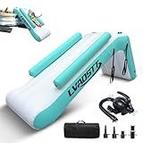 LVAOSTT Pontoon Waterfall Slide, Inflatable Water Boats Slide Island for Adults Kids Summer Lake Party