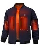 KTSSL Men’s Heated Jacket with 12V Battery, Windproof Bomber Jackets Winter Warm Casual Heating Coat with 5 Heating Areas(Navy,L)