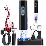 Otuseta Electric Wine Opener, Rechargeable Cordless Wine Accessories, Stainless Steel Cordless Automatic Wine Bottle Corkscrew with Vacuum Stoppers, Foil Cutter for Home Party Wedding, Bars(Black)
