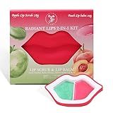 Cyn Care 2 in 1 Lip Care Kit with Apple Lip Scrub Exfoliator 28g and Peach Balm Moisturizer 20g – Intense Hydration Set for Dry, Chapped, Cracked Lips (48g)