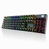 Black Emblem Mechanical Gaming Keyboard with Clicky Blue Switches, RGB Backlit Full Size 104 Key Programmable Wired Keyboard with Aluminum Base for Gaming/Typing/PC/Mac
