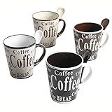 Mr. Coffee Bareggio Mug and Spoon Set, Café Americano, 8-Piece Mug and Spoon Set (14oz)